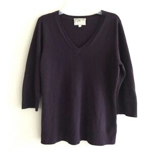 Debbie Morgan | Womens Size L Purple Pullover Top V-neck 3/4 Sleeves Rib Trim